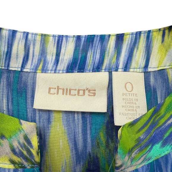 CHICO'S Ikat Breeze Top Small Petite (Chicos0) Sheer Tunic Boho Green Print NWT - Picture 5 of 10